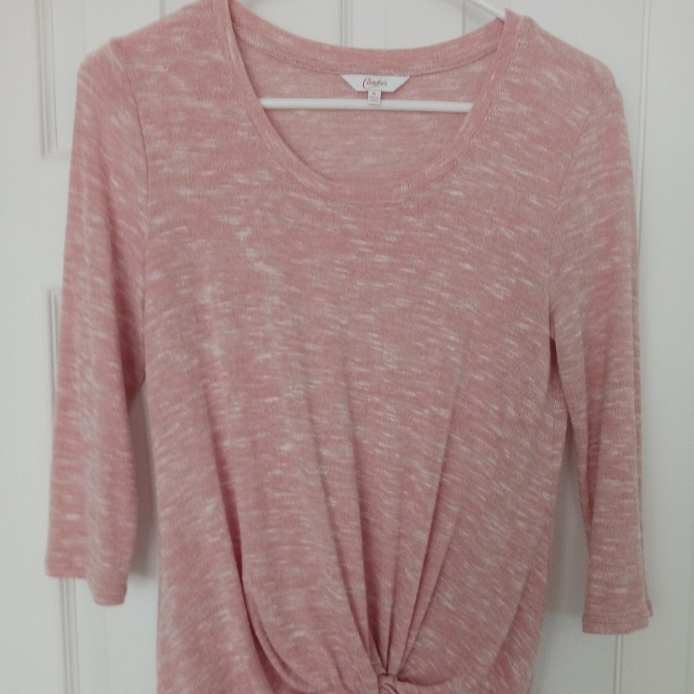 Candies Womens Knot Front 3/4 Sleeve Pink & White Knit Top Size Medium